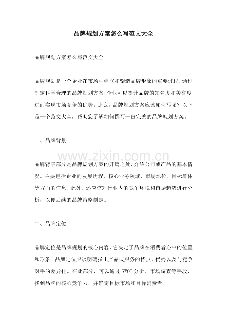 品牌规划方案怎么写范文大全.docx_第1页