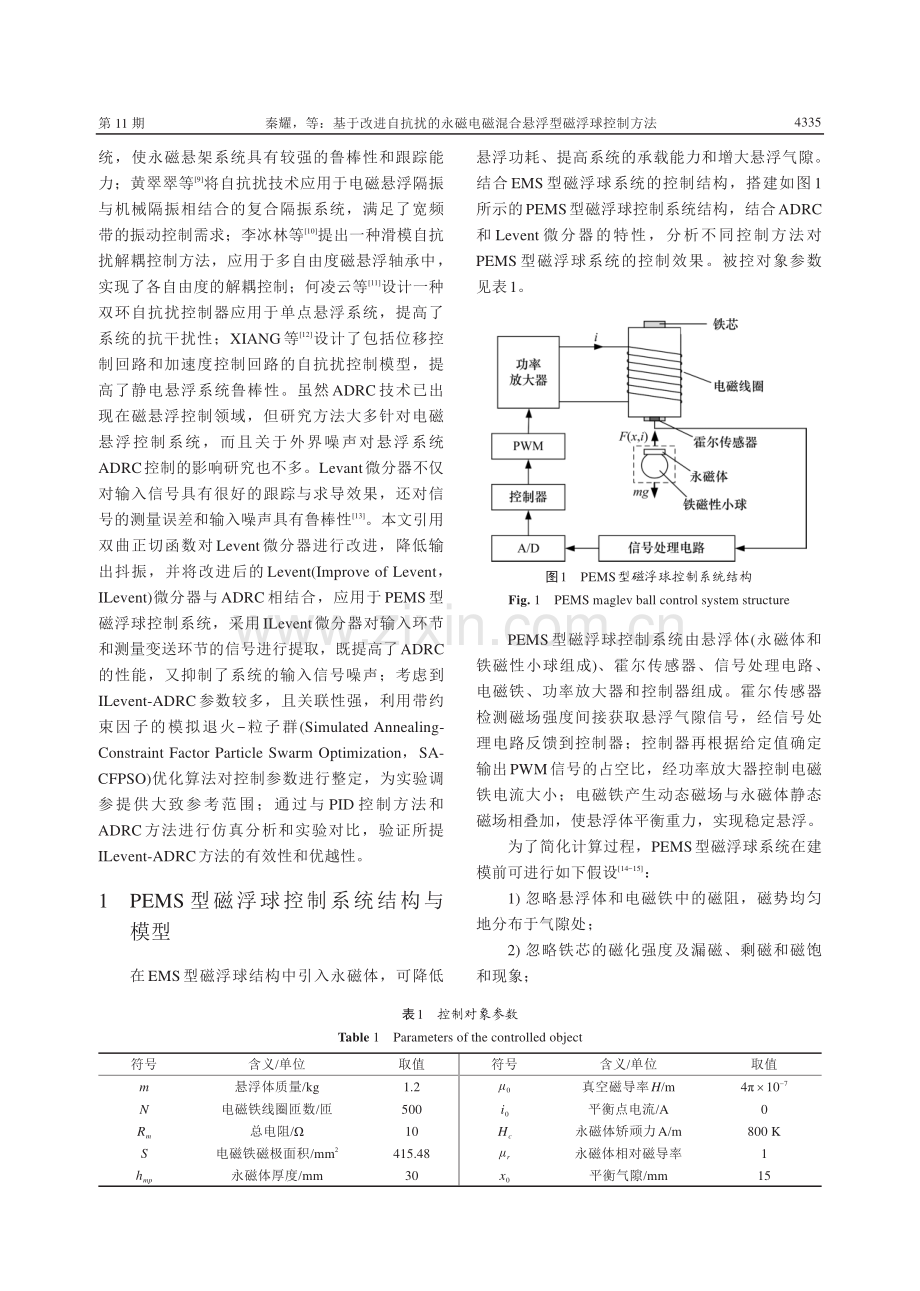 基于改进自抗扰的永磁电磁混合悬浮型磁浮球控制方法.pdf_第3页