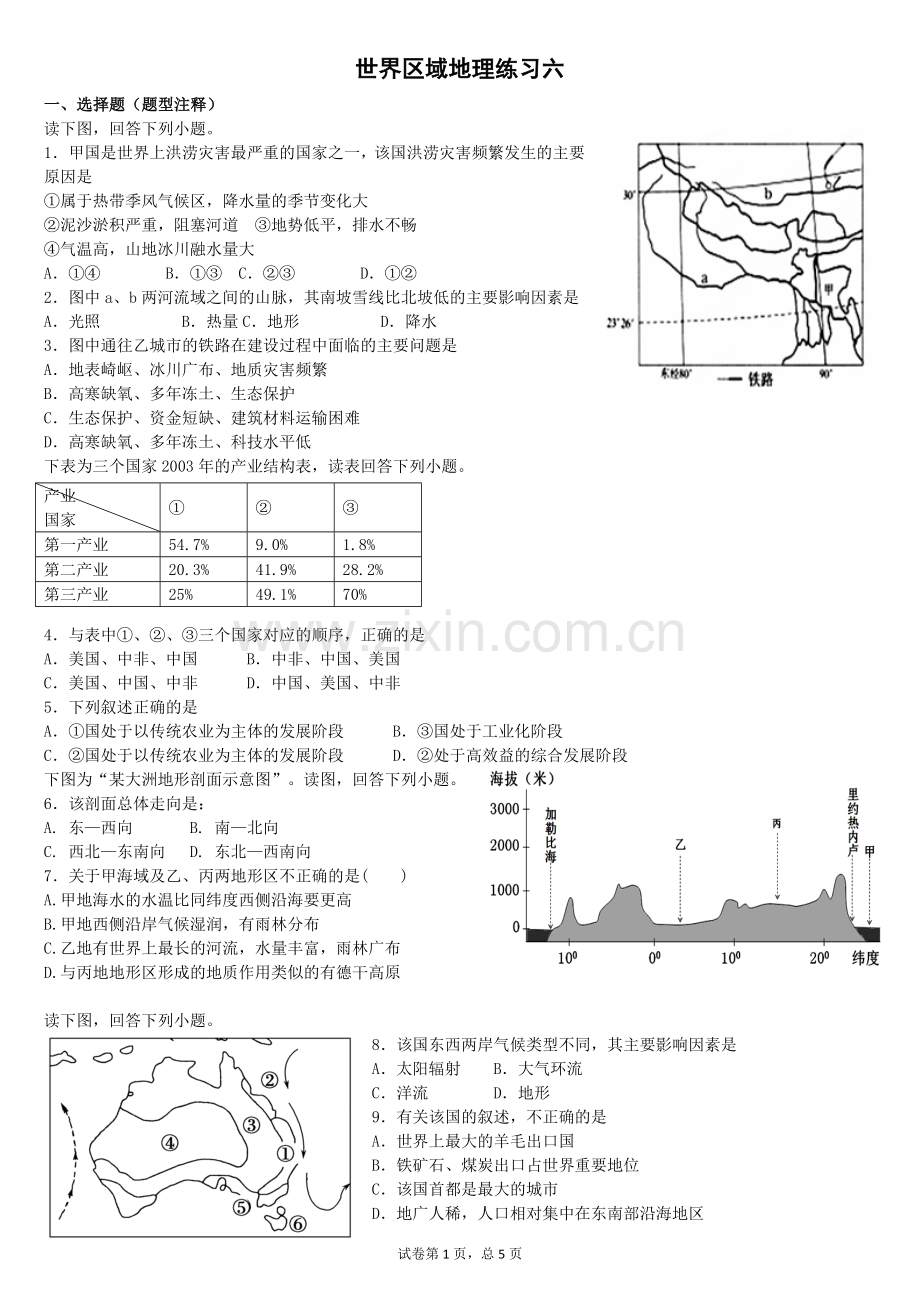 高三世界区域地理试题六.doc_第1页