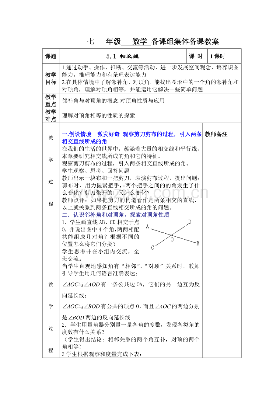 人教版七年级下数学教案(表格式).doc_第1页