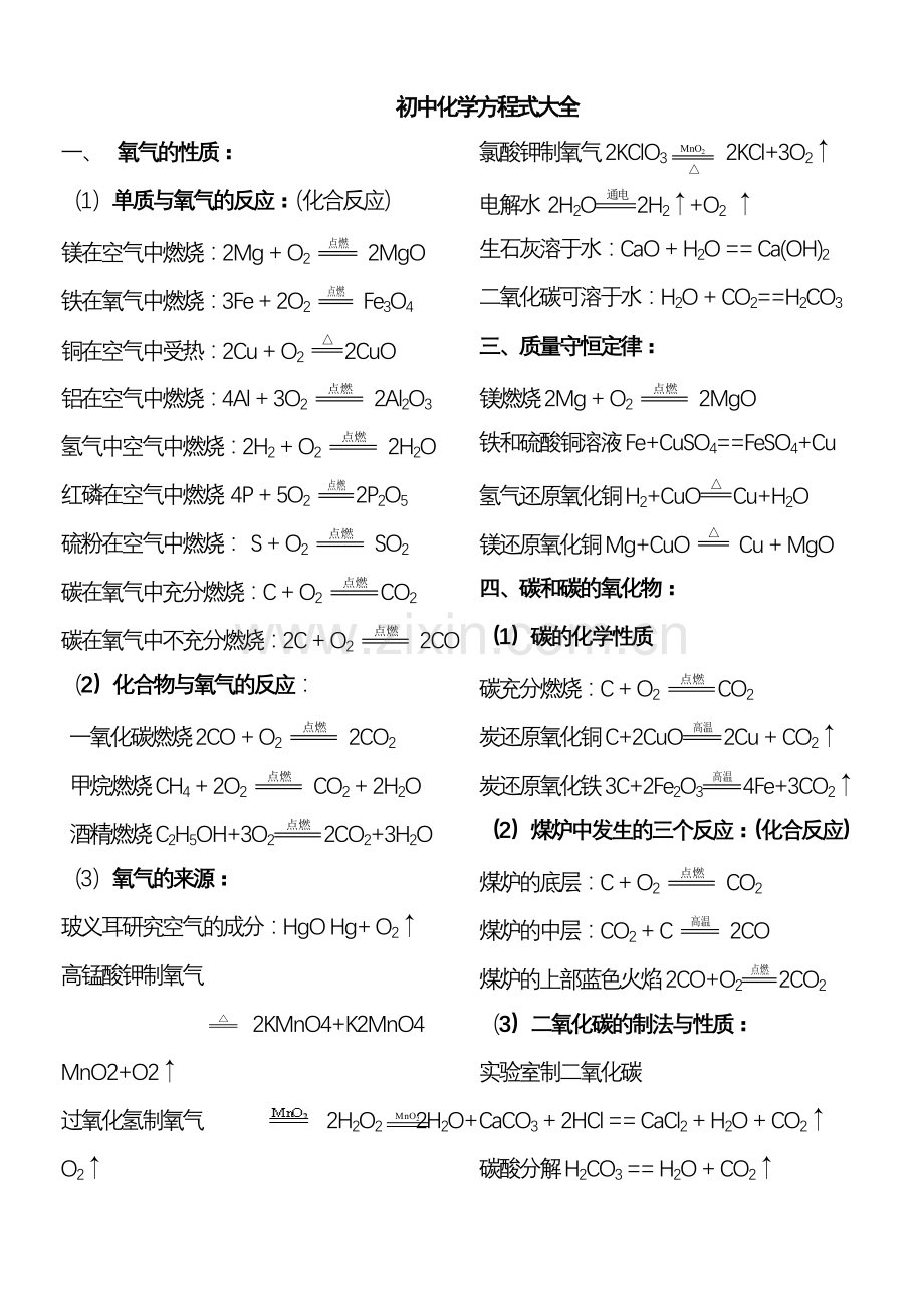 初中化学方程式大全(人教版).doc_第1页