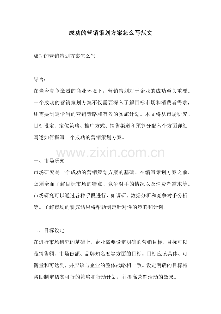 成功的营销策划方案怎么写范文.docx_第1页