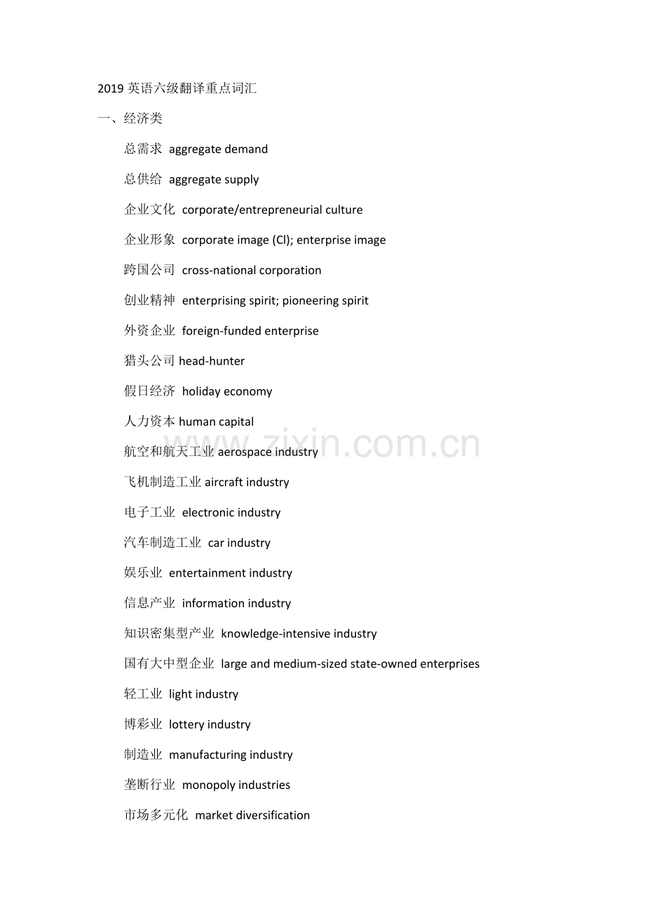 2019英语六级翻译重点词汇-共6页.pdf_第1页