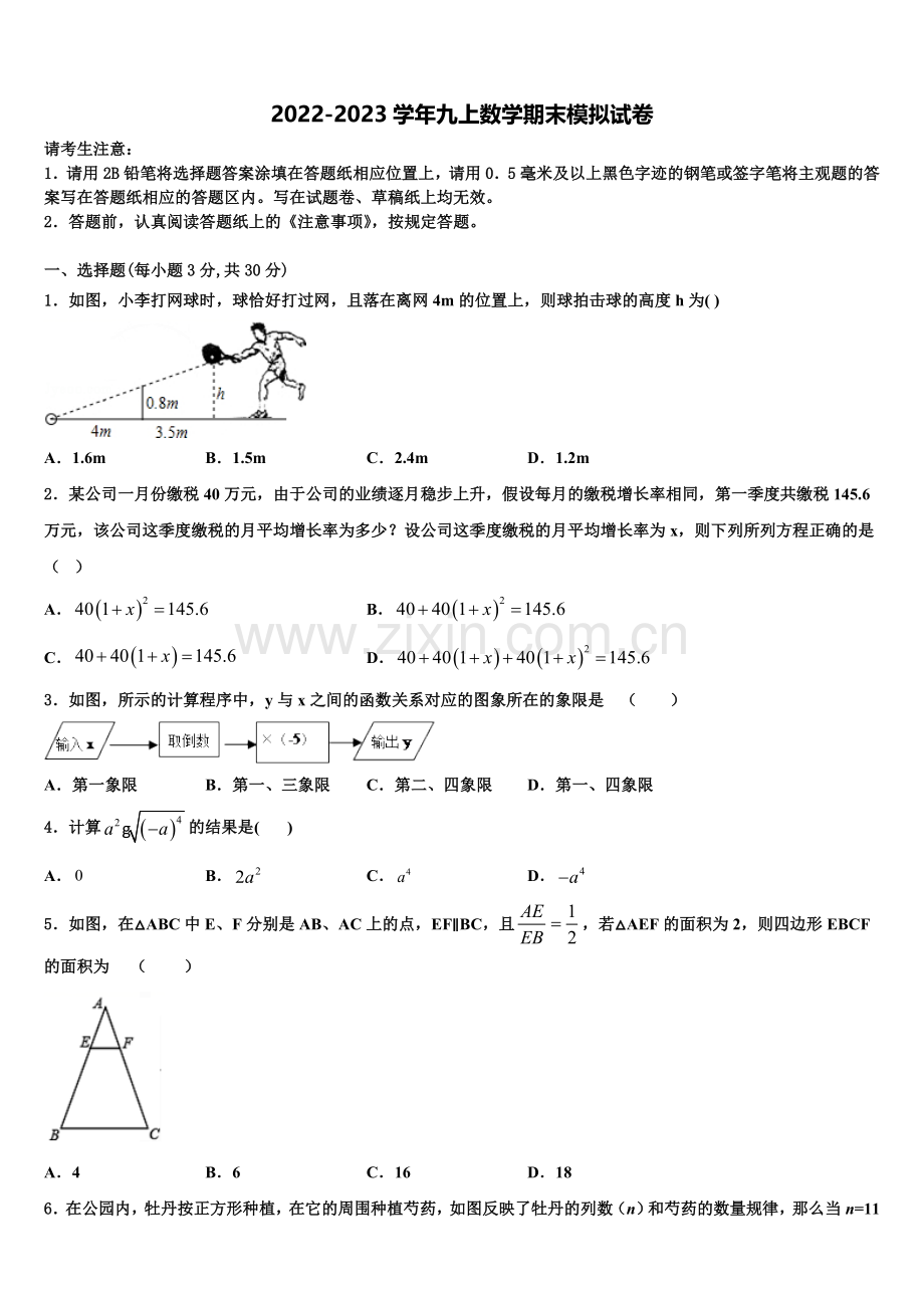 2022年福建省东山县数学九年级第一学期期末教学质量检测试题含解析.doc_第1页