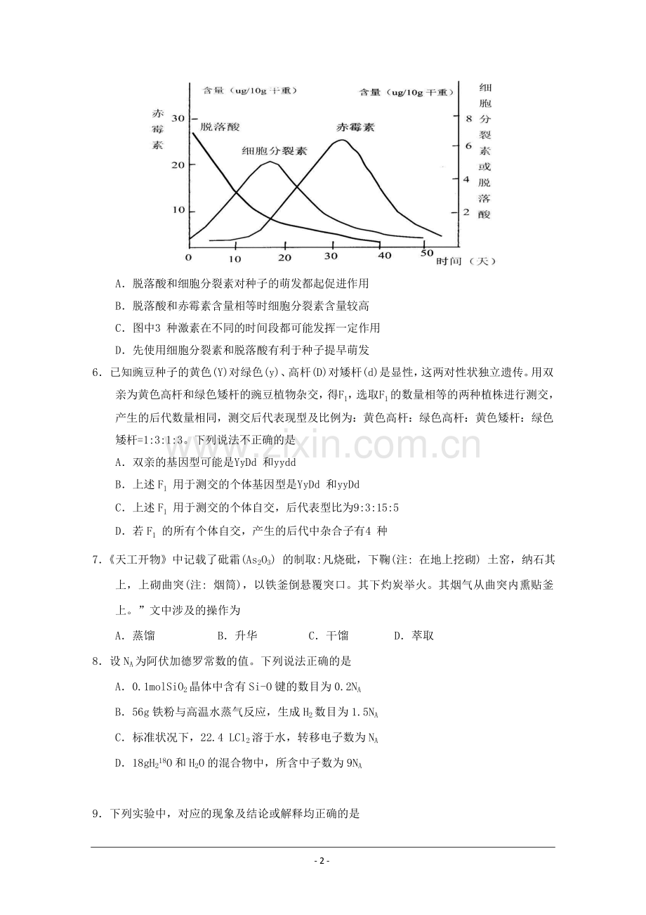 -2018深圳二模理综Word版含答案--广东省深圳市2018届高三第二次(4月)调研考试理综试题.doc_第2页