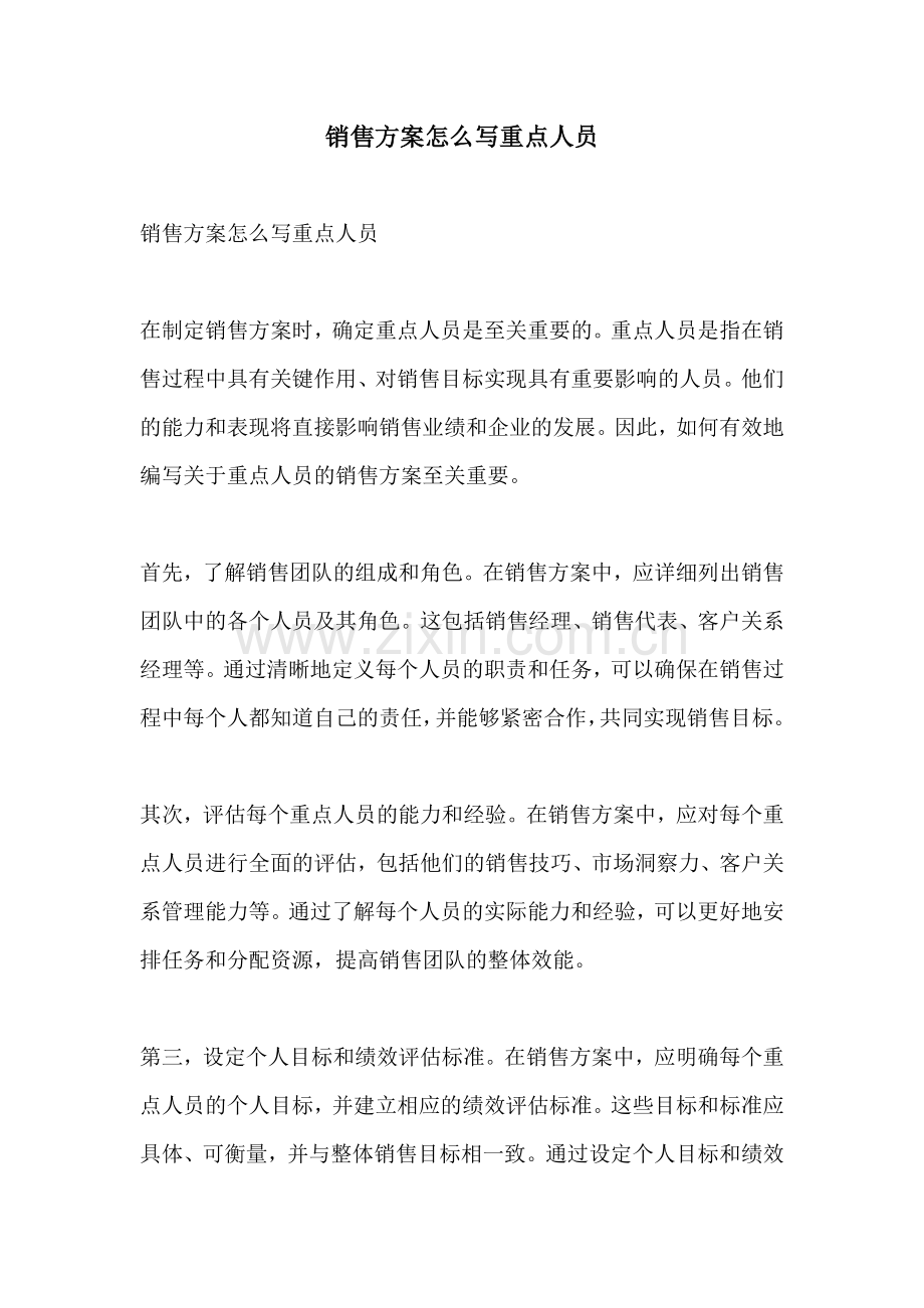 销售方案怎么写重点人员.docx_第1页