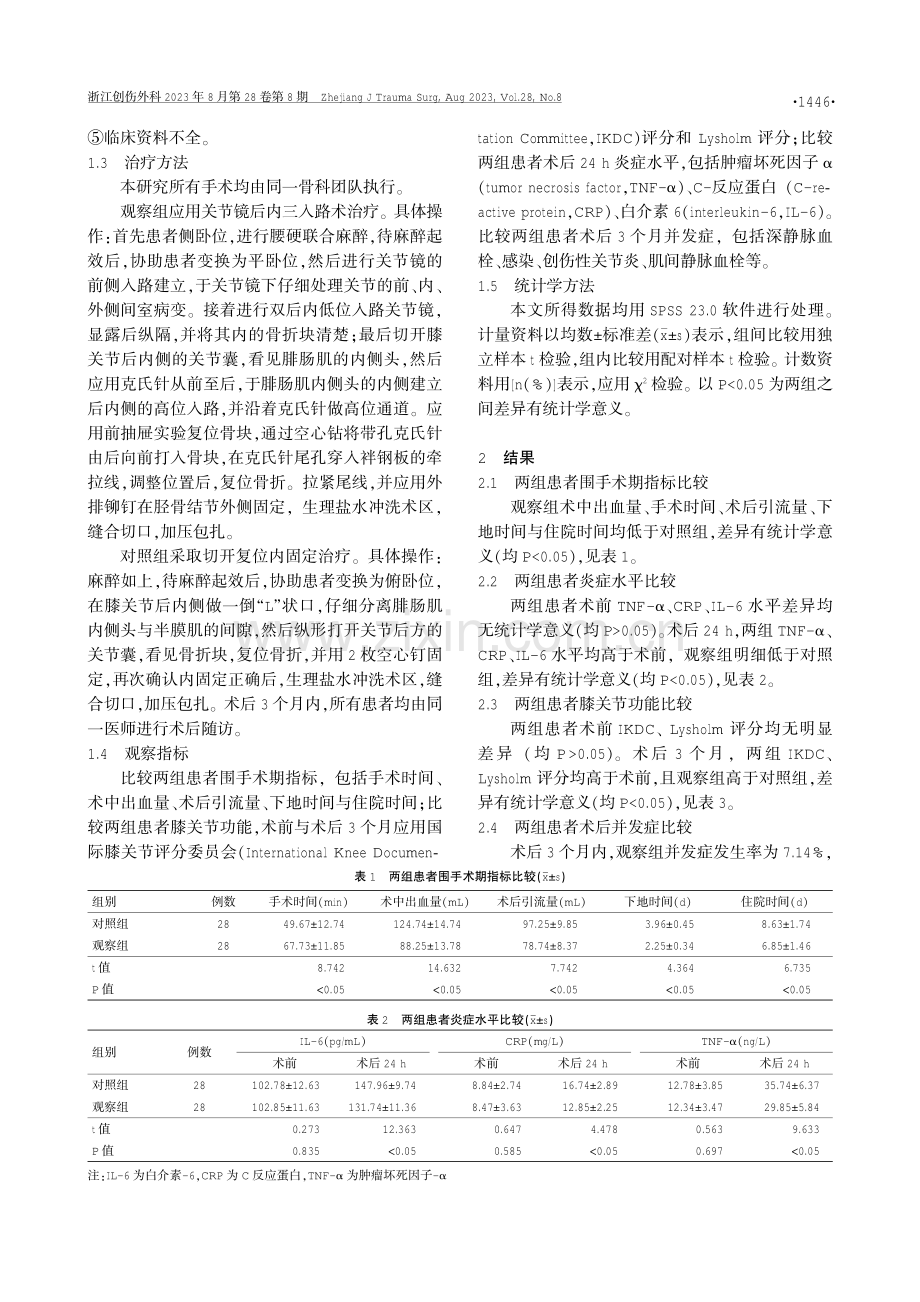 基于关节镜后内三入路在后交叉韧带胫骨止点撕脱骨折中应用分析.pdf_第2页