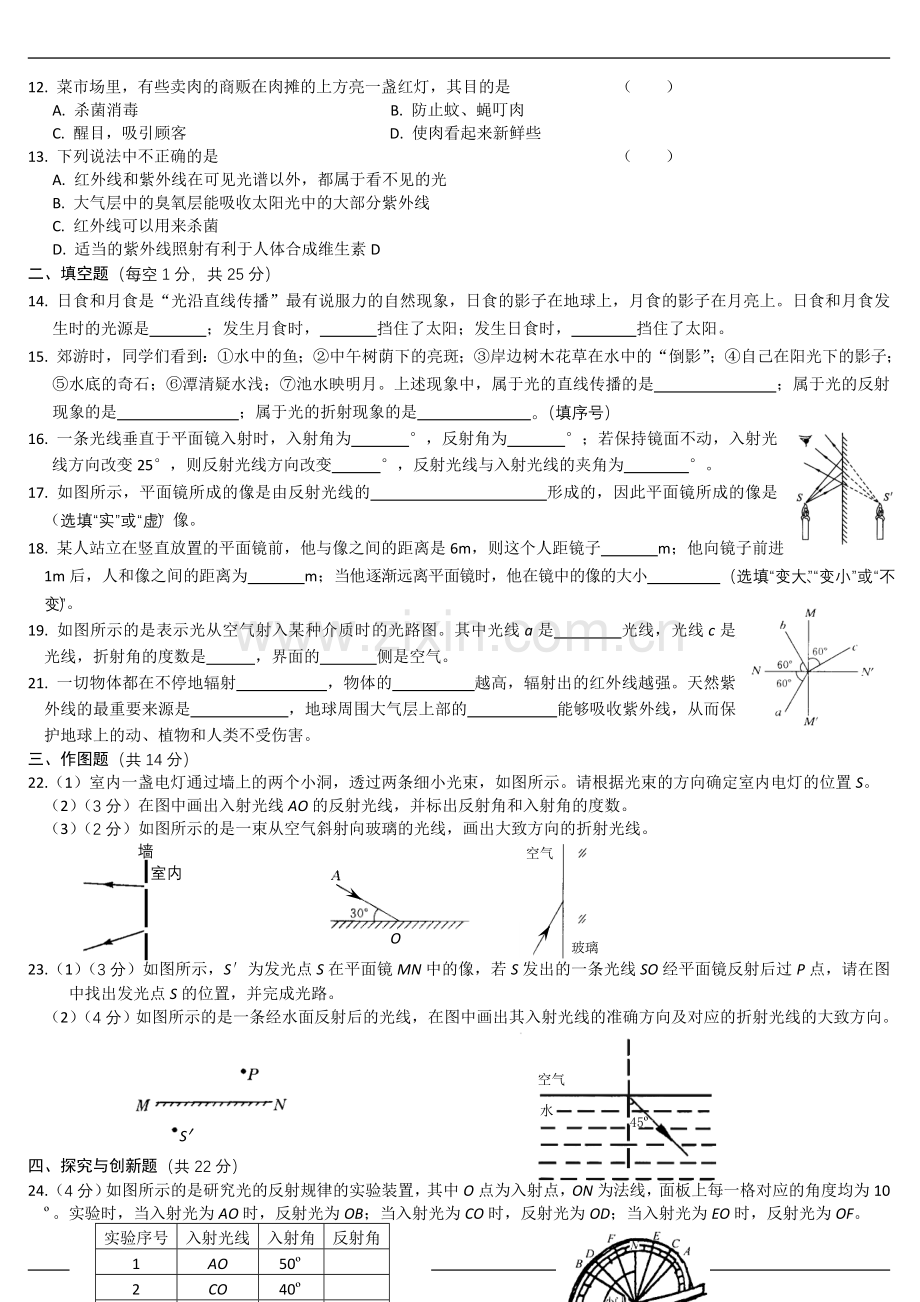 人教版八年级物理光现象单元测试题.doc_第2页