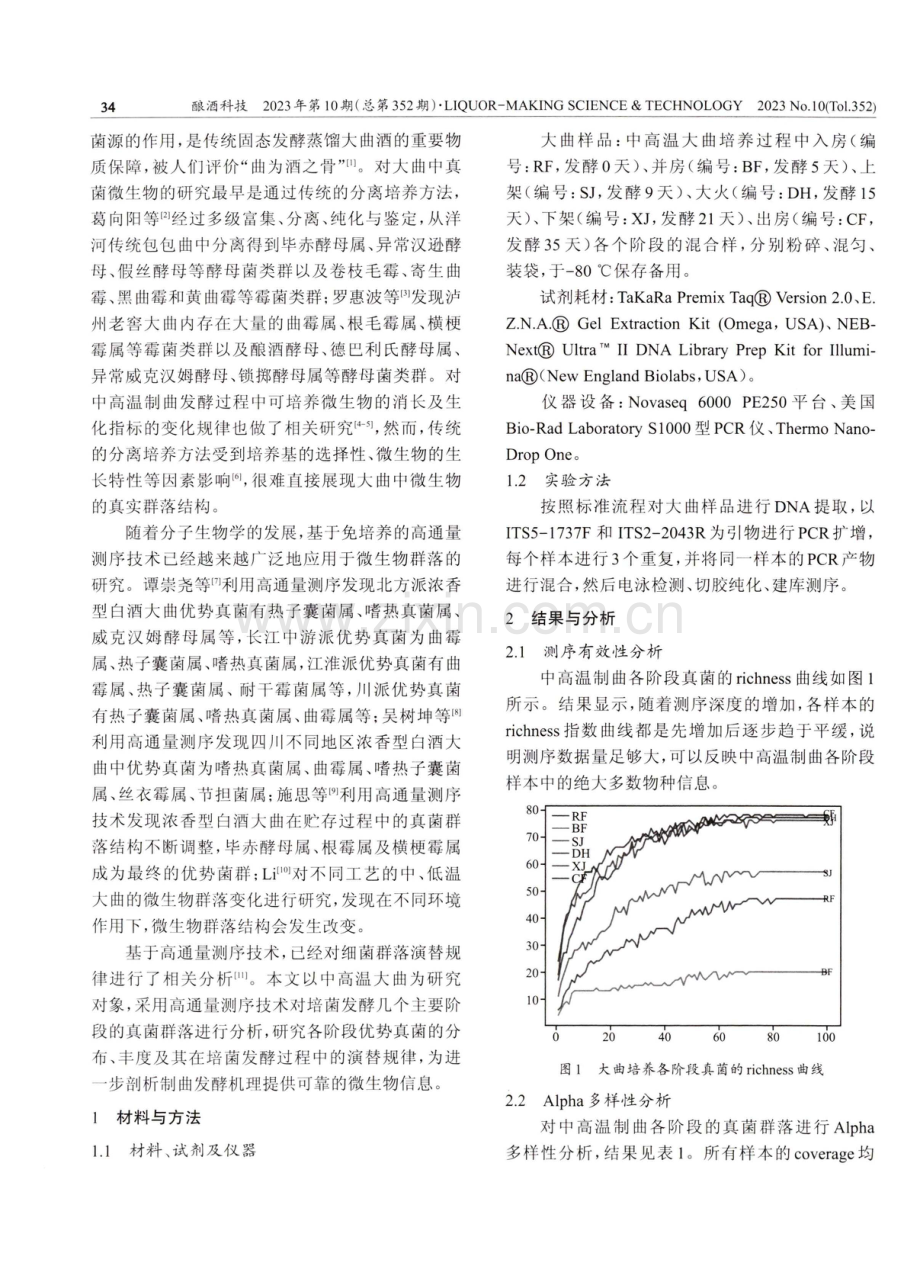 基于高通量测序技术解析中高温制曲真菌群落的演替规律研究.pdf_第2页