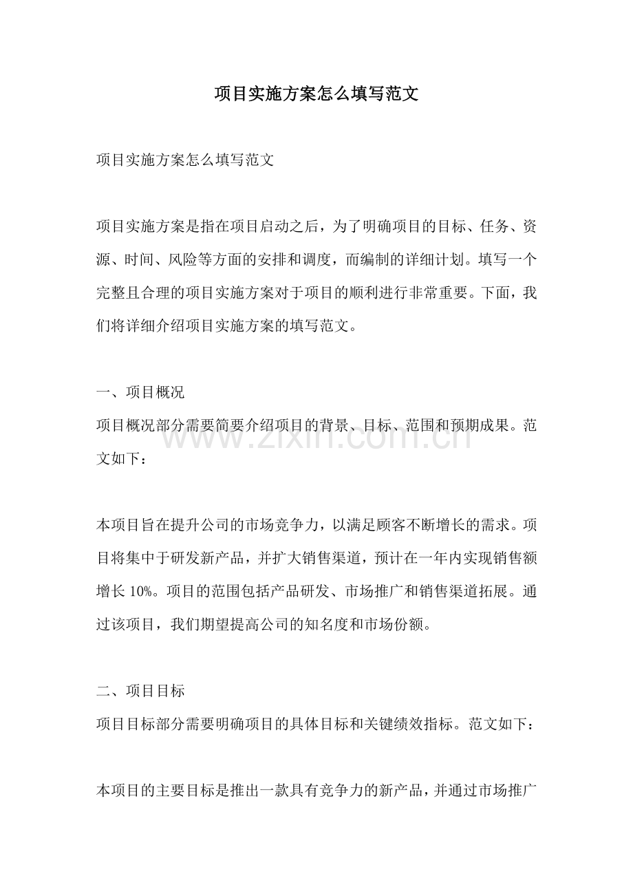 项目实施方案怎么填写范文.docx_第1页