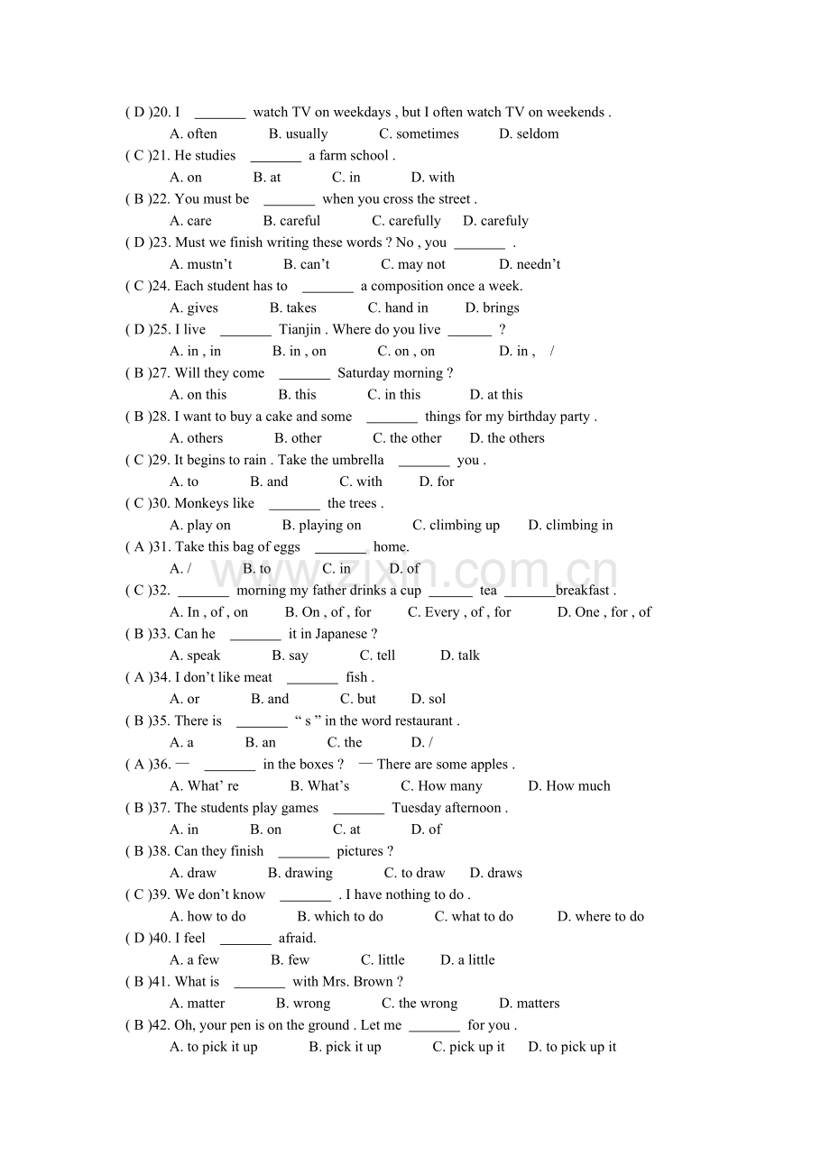 人教新版六年级英语易错题(答案).doc_第2页