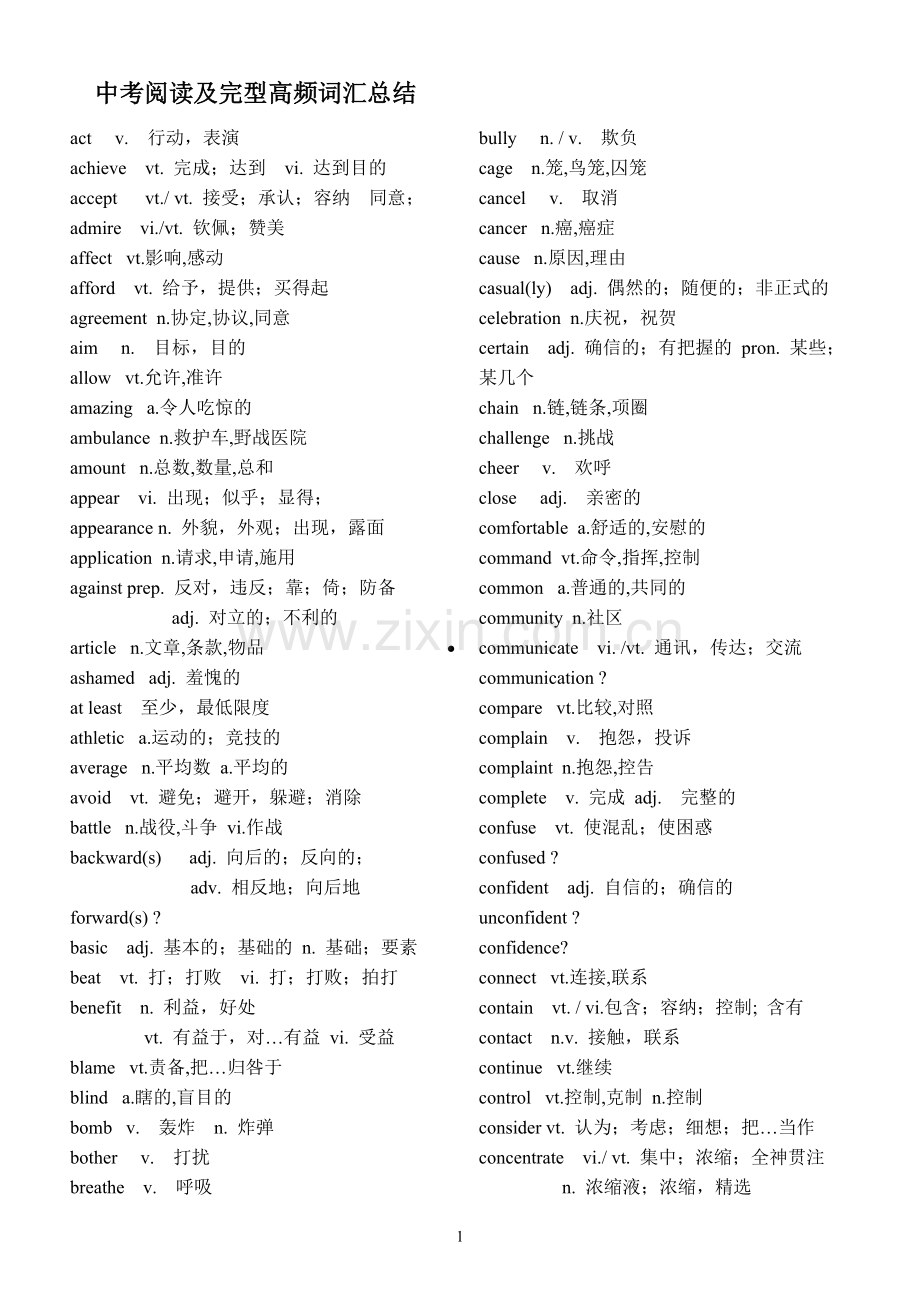 中考英语高频词汇(整理).doc_第1页