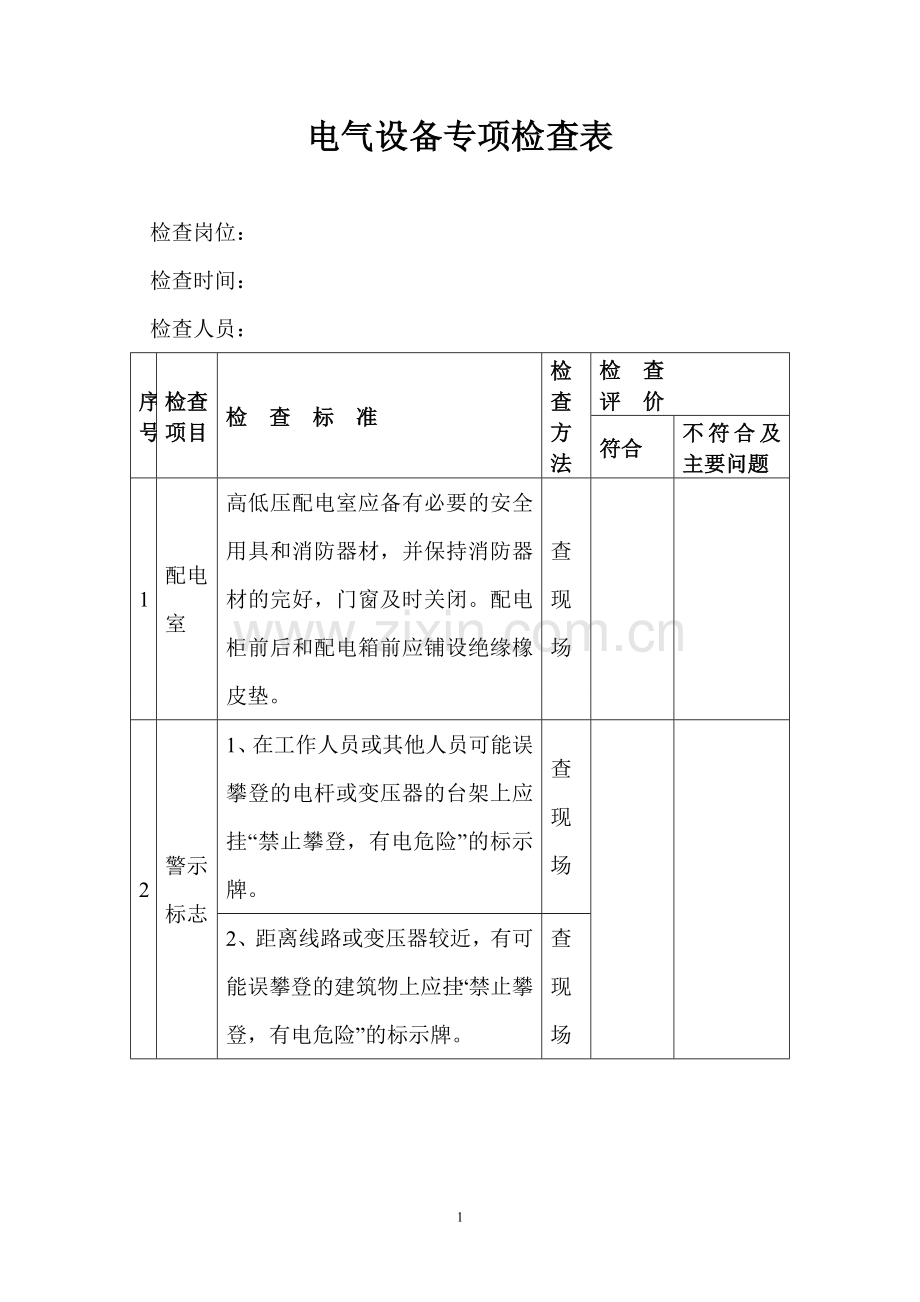 电气设备专项检查表.doc_第1页