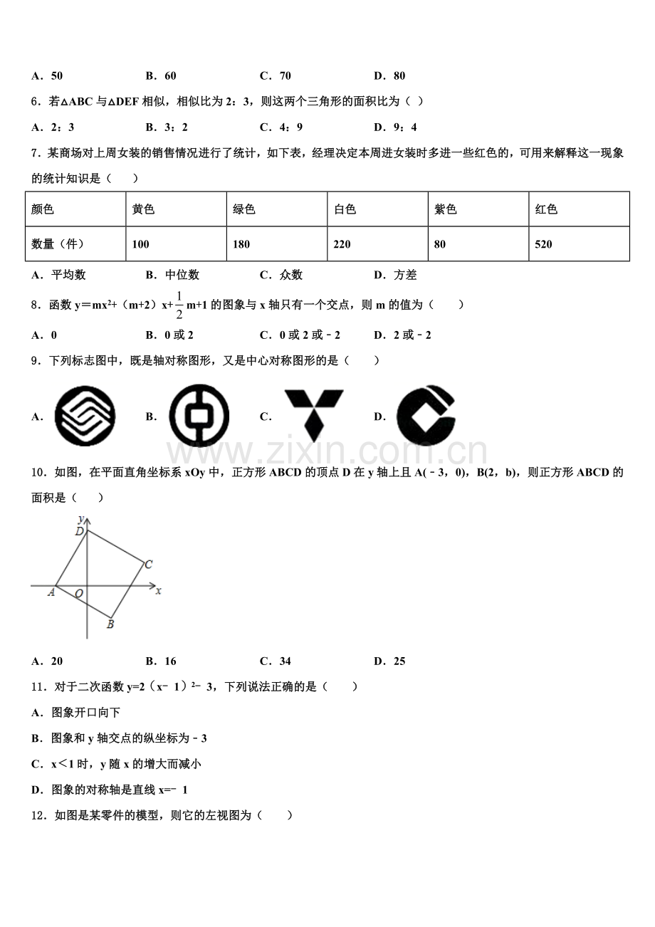 2022年山东省潍坊奎文区五校联考数学九年级第一学期期末达标检测模拟试题含解析.doc_第2页