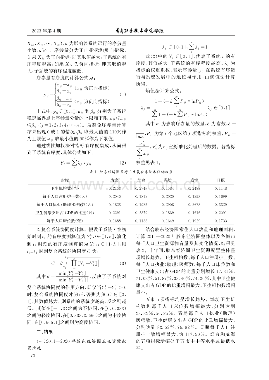 基于复合系统协同度模型的胶东经济圈医疗卫生协同度评价研究.pdf_第2页