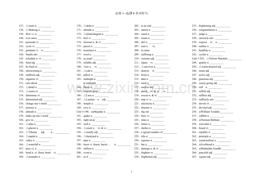 高中英语人教版必修1--8单词默写(英译汉汉译英).doc_第2页