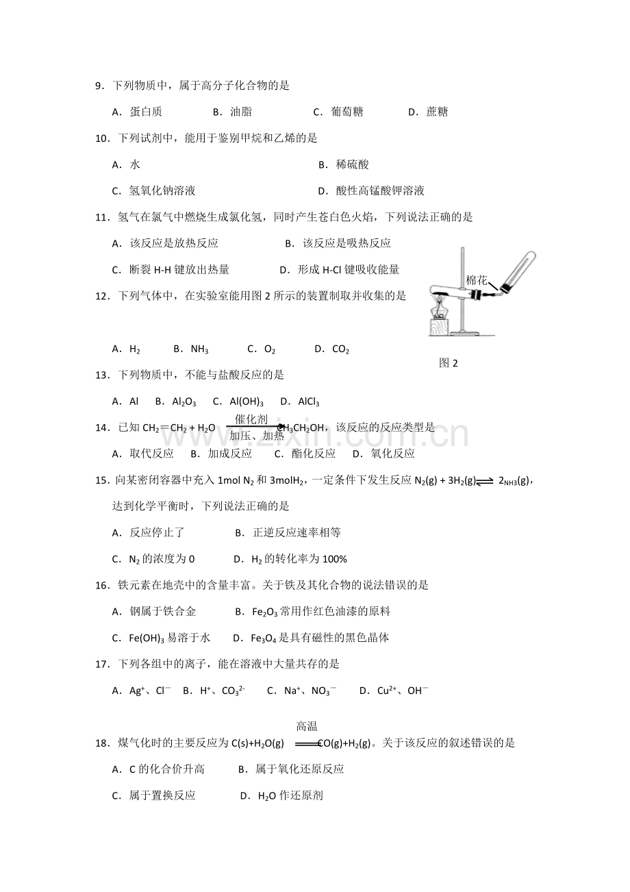 2016年湖南省普通高中学业水平考试试卷化学.doc_第2页