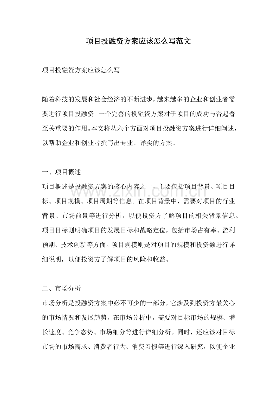 项目投融资方案应该怎么写范文.docx_第1页