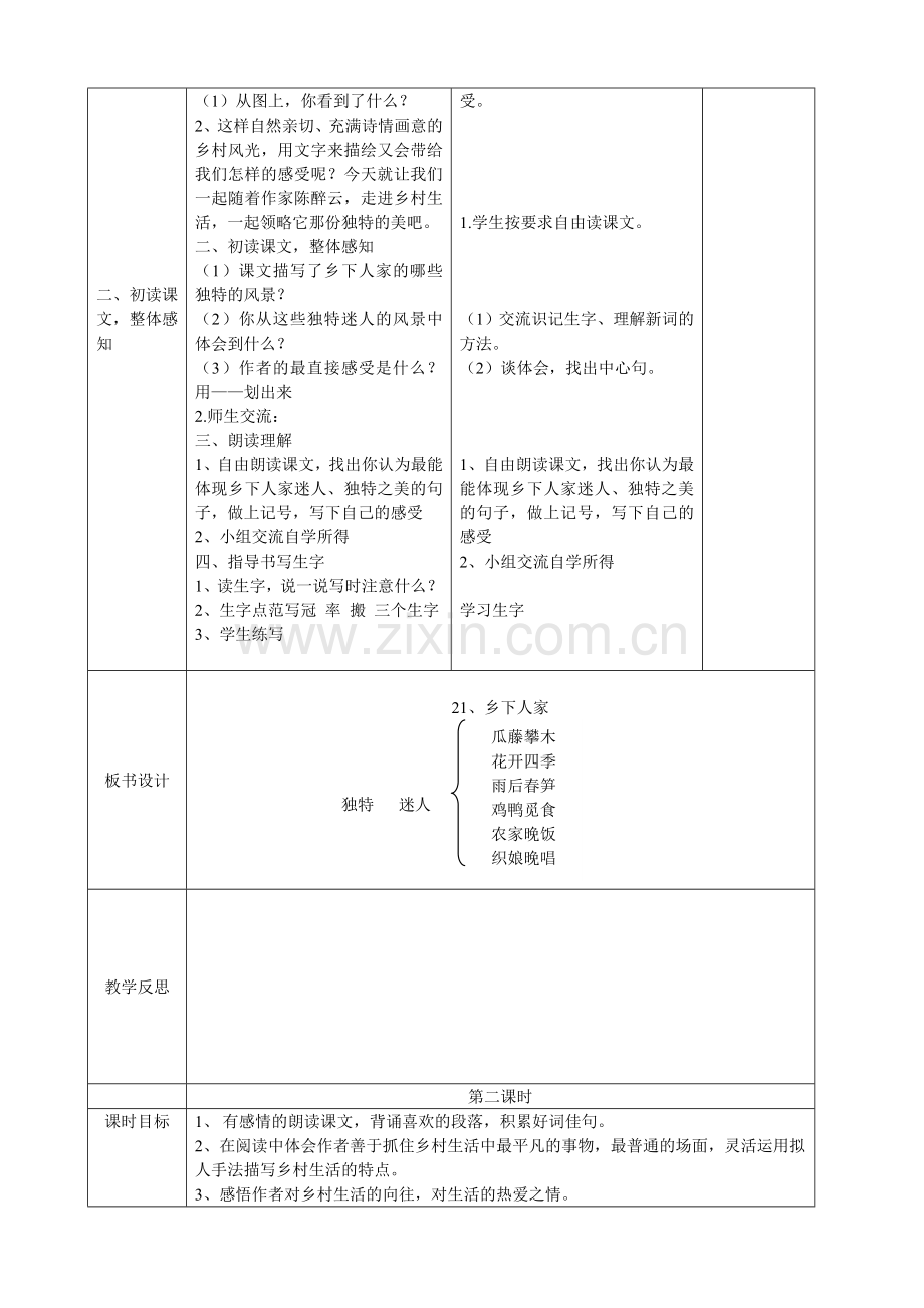 人教版四年级下册语文表格式教案.doc_第2页