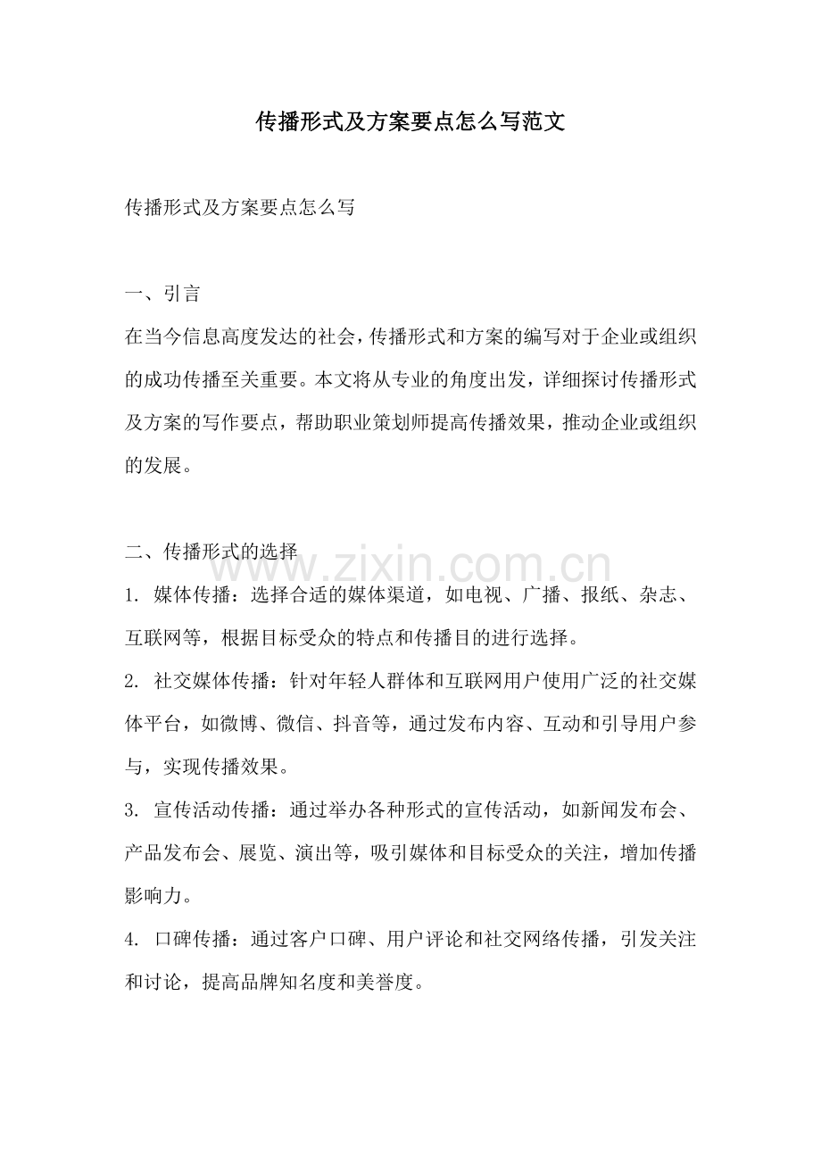 传播形式及方案要点怎么写范文.docx_第1页