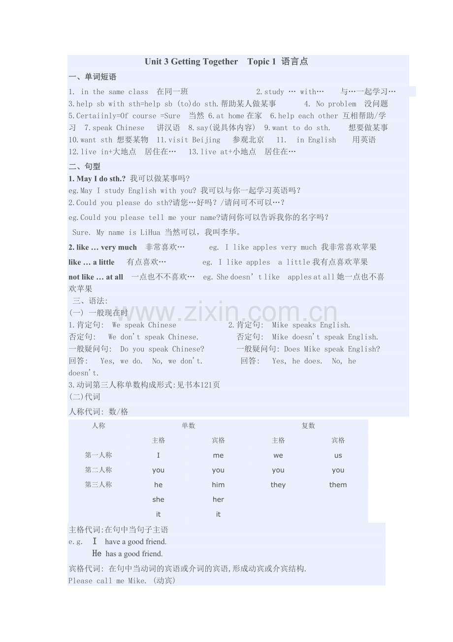 仁爱版英语七年级上册Unit3知识点.doc_第1页