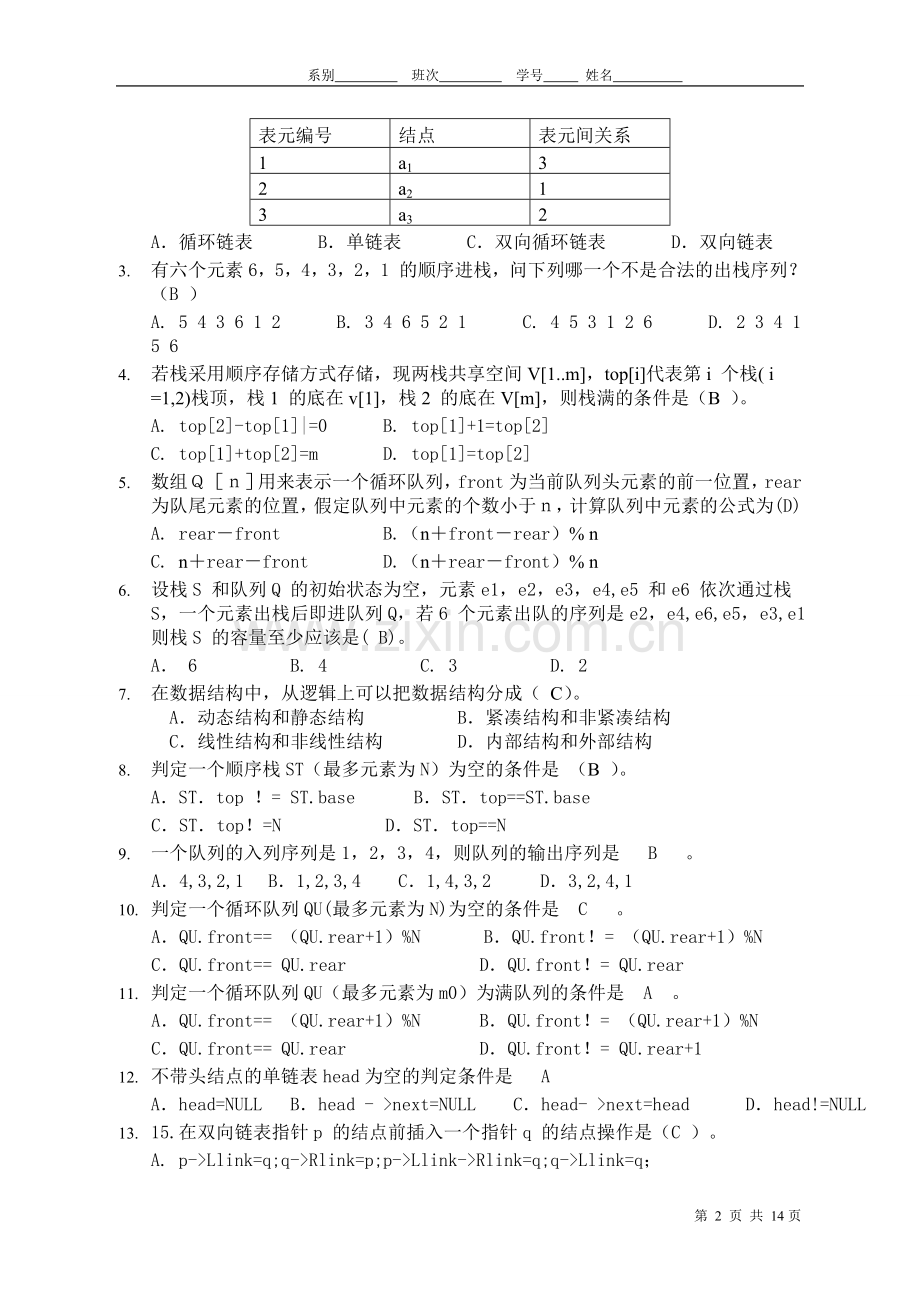 数据结构考试试题(带答案).doc_第2页