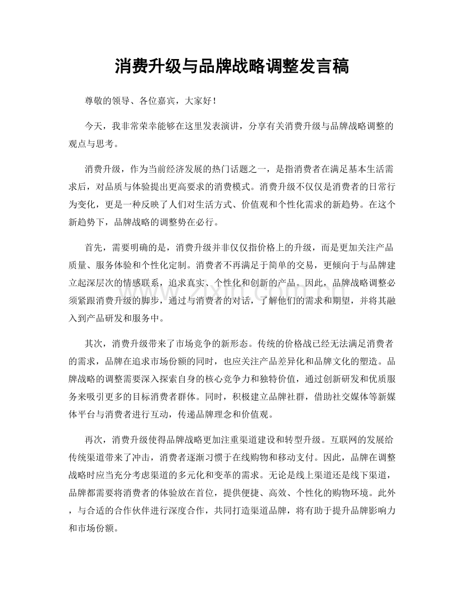 消费升级与品牌战略调整发言稿.docx_第1页