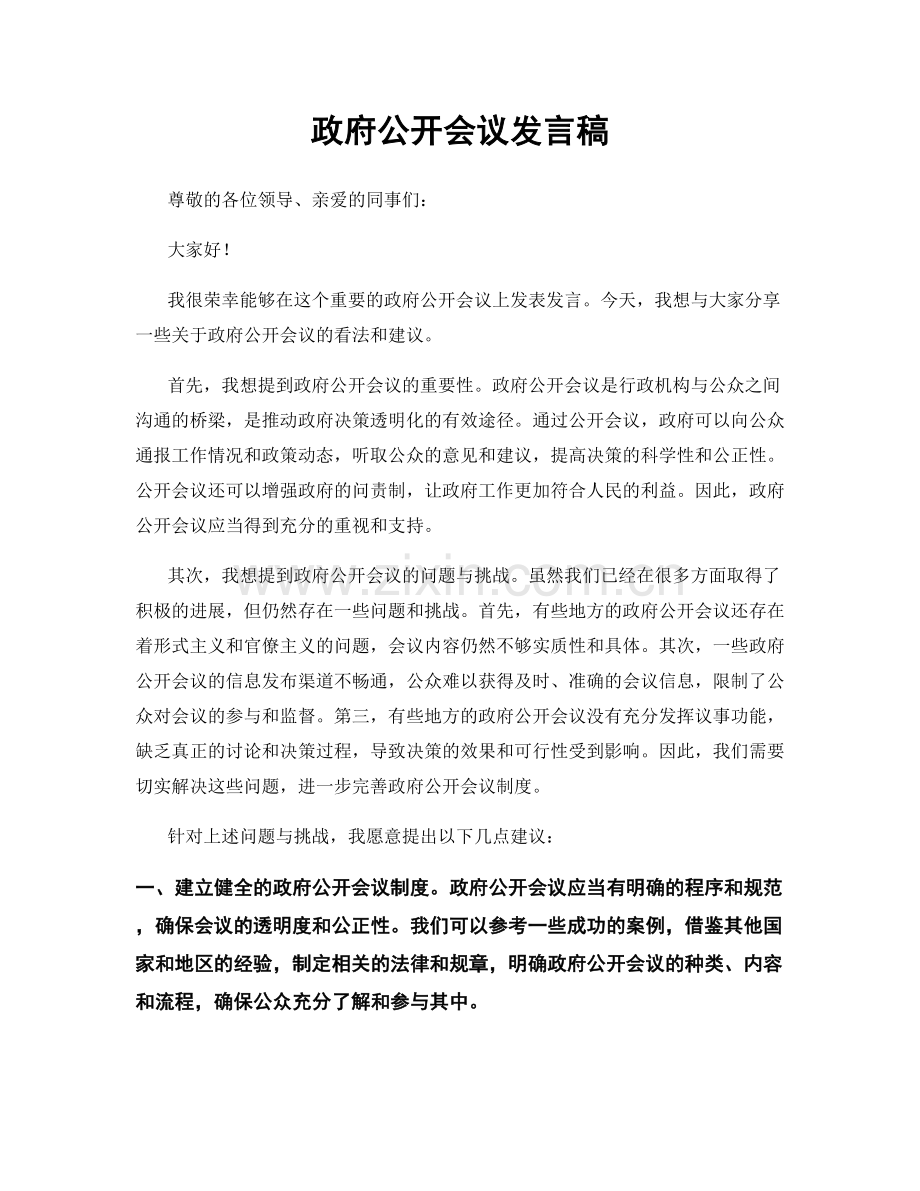 政府公开会议发言稿.docx_第1页