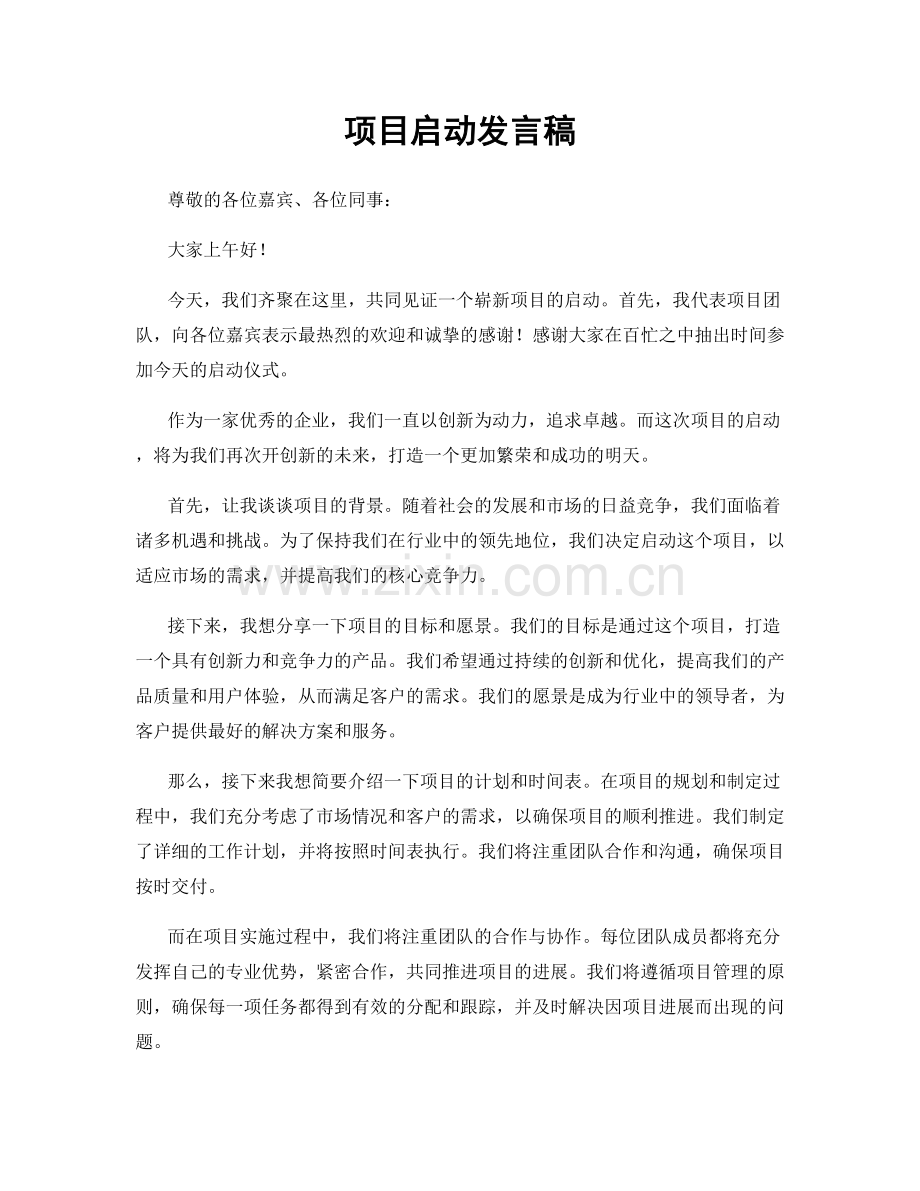 项目启动发言稿.docx_第1页