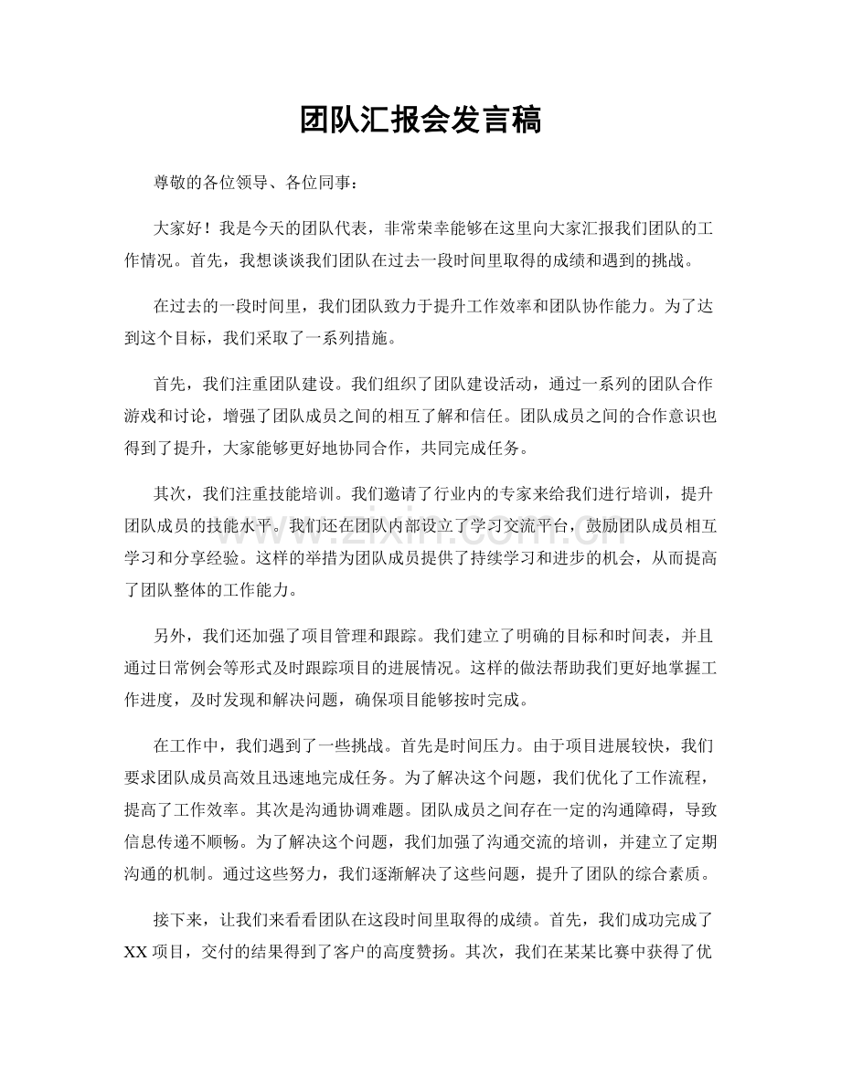 团队汇报会发言稿.docx_第1页