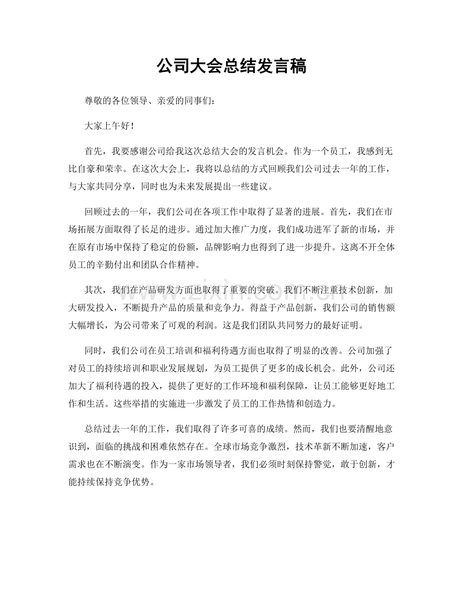 公司大会总结发言稿.docx_第1页