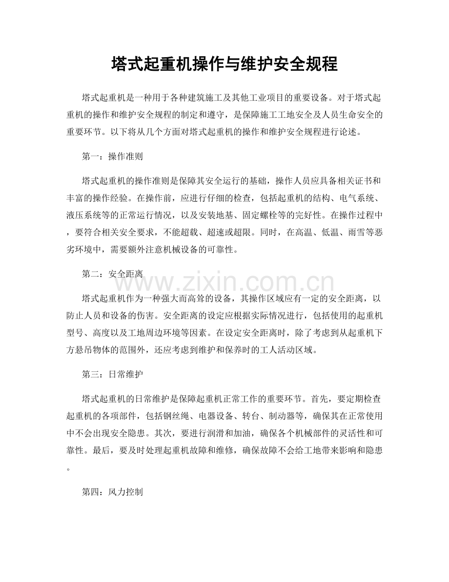 塔式起重机操作与维护安全规程.docx_第1页