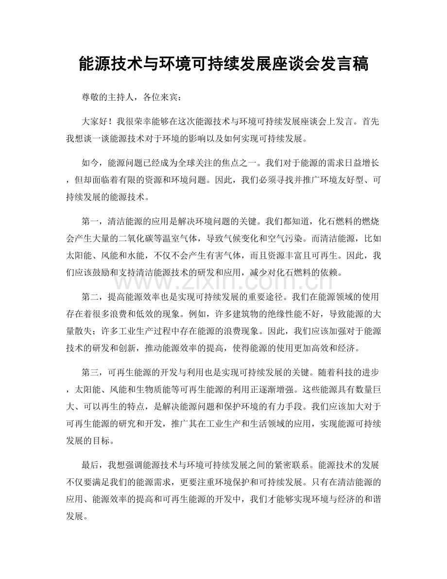 能源技术与环境可持续发展座谈会发言稿.docx_第1页