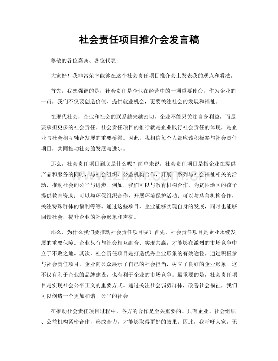 社会责任项目推介会发言稿.docx_第1页