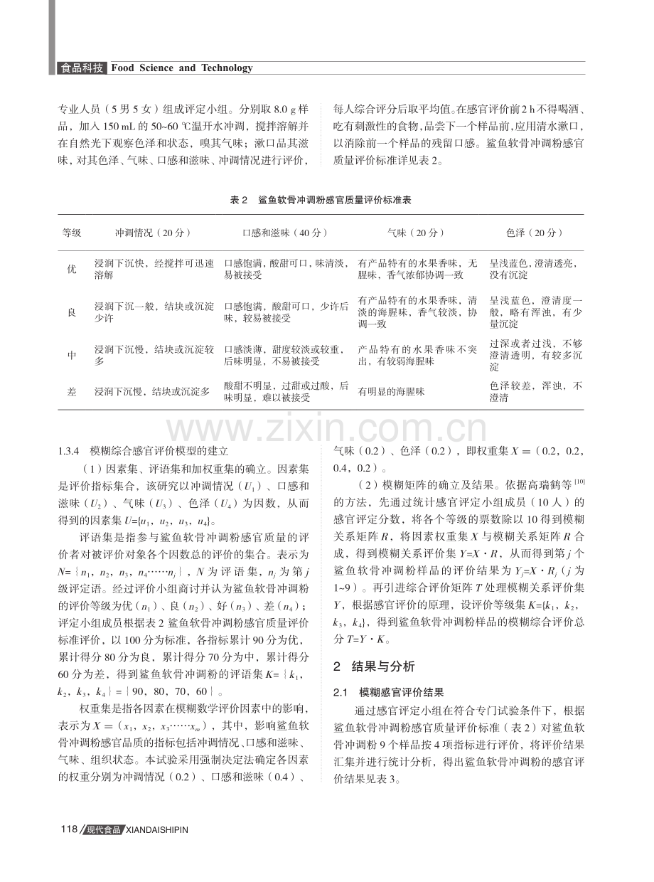 基于模糊数学综合评判优化鲨鱼软骨冲调粉配方工艺.pdf_第3页