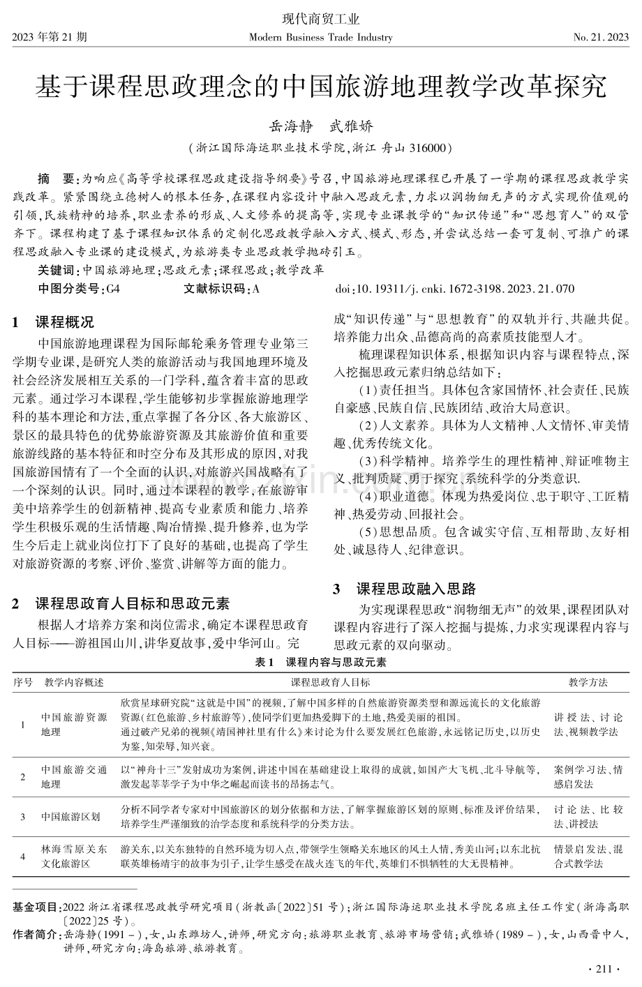 基于课程思政理念的中国旅游地理教学改革探究.pdf_第1页