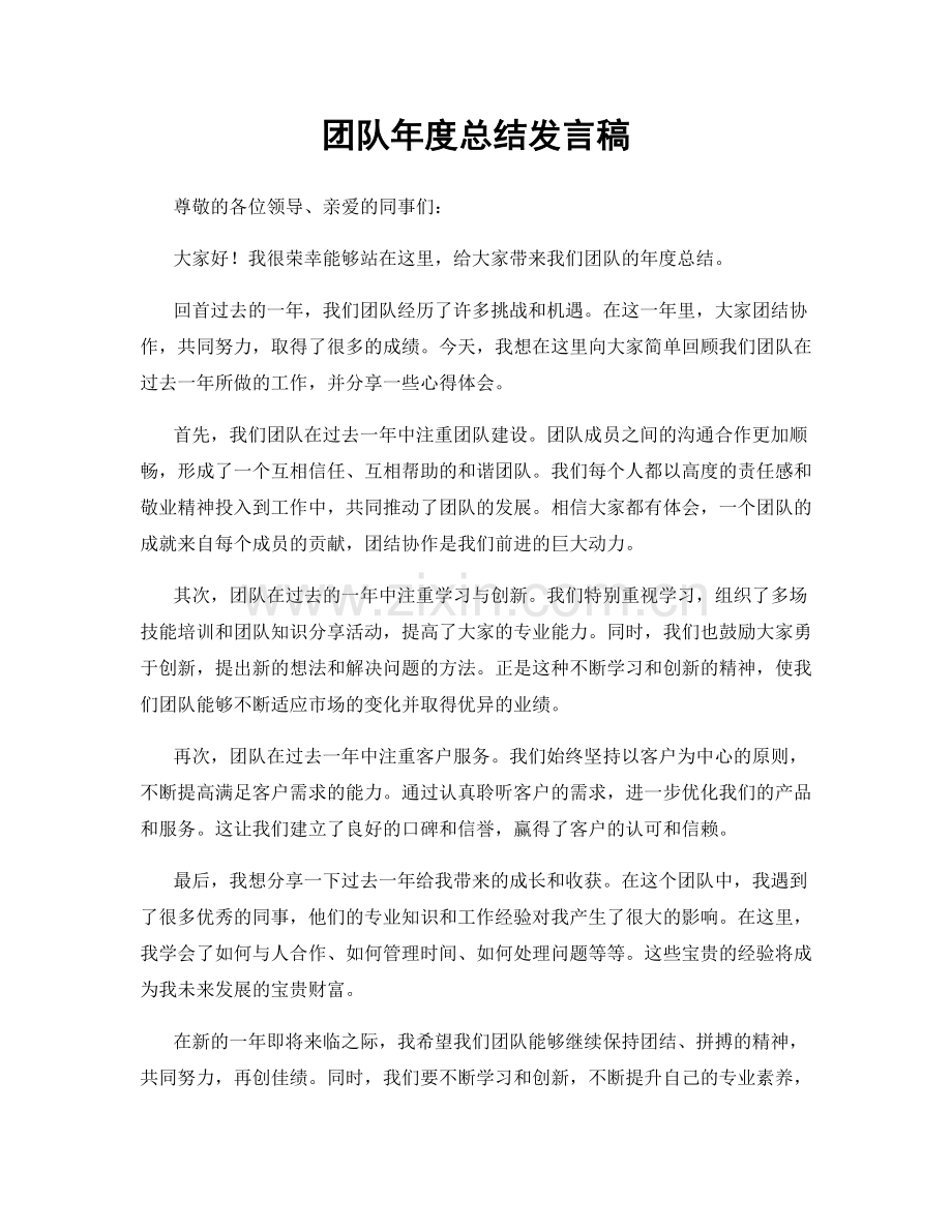 团队年度总结发言稿.docx_第1页