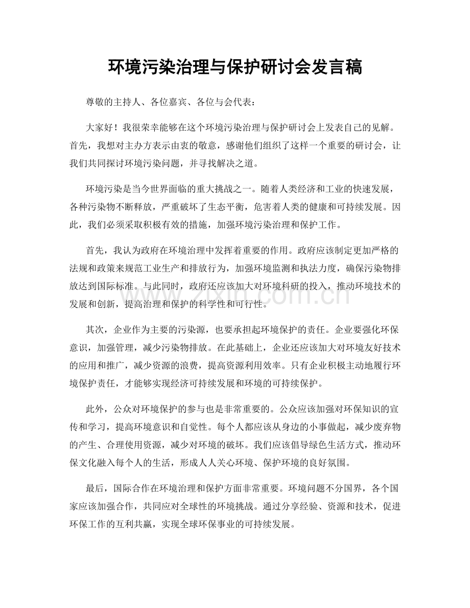 环境污染治理与保护研讨会发言稿.docx_第1页