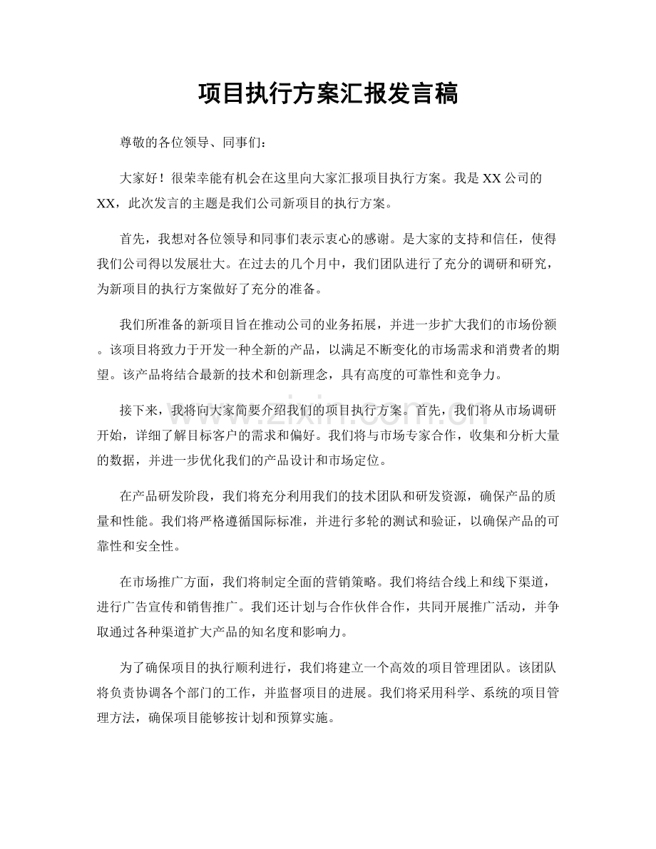 项目执行方案汇报发言稿.docx_第1页