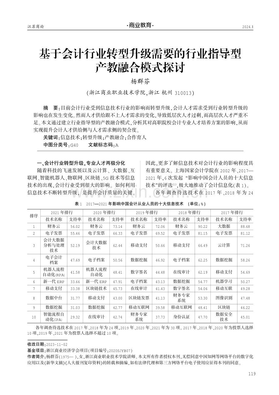 基于会计行业转型升级需要的行业指导型产教融合模式探讨.pdf_第1页