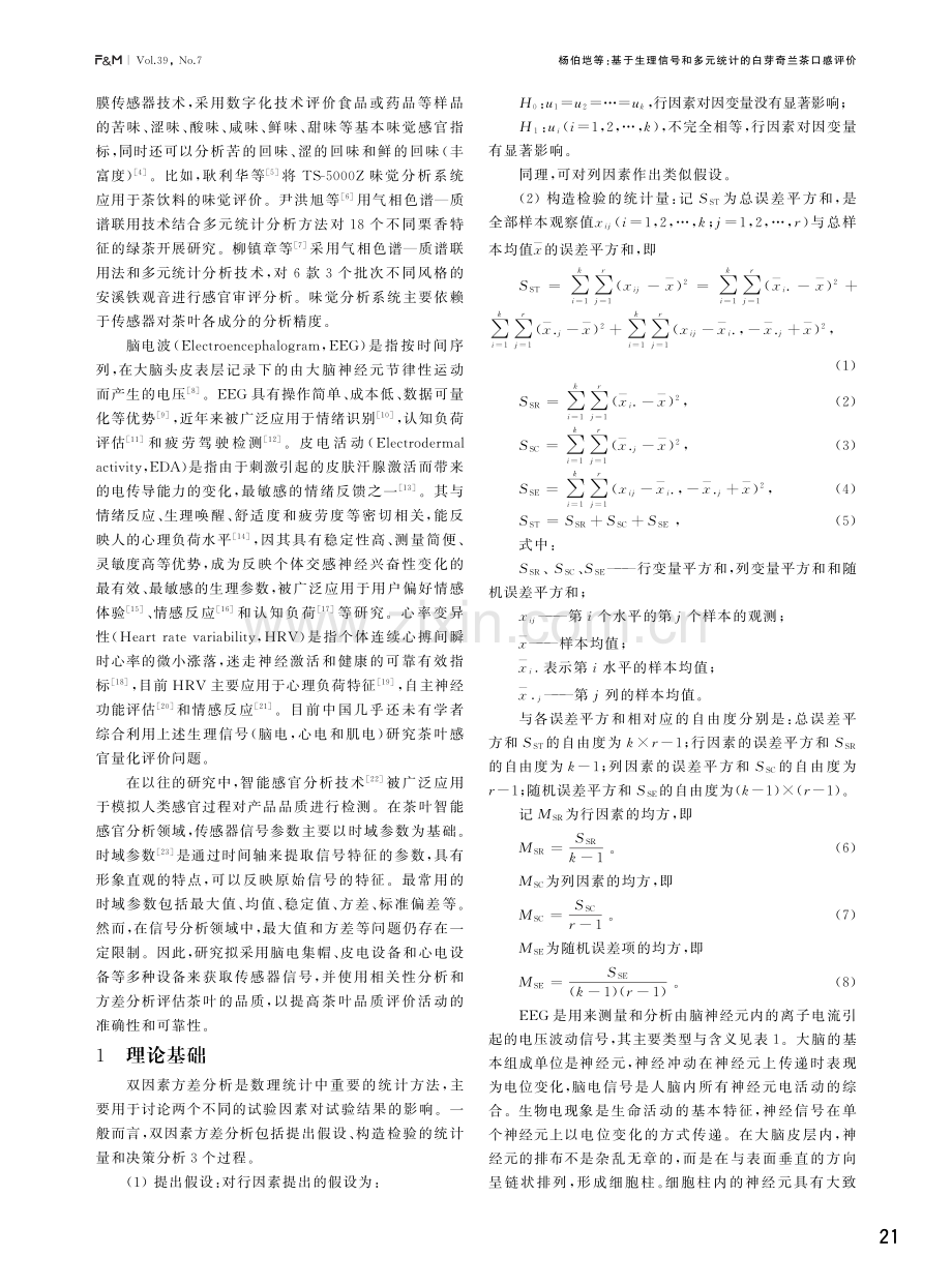 基于生理信号和多元统计的白芽奇兰茶口感评价.pdf_第2页