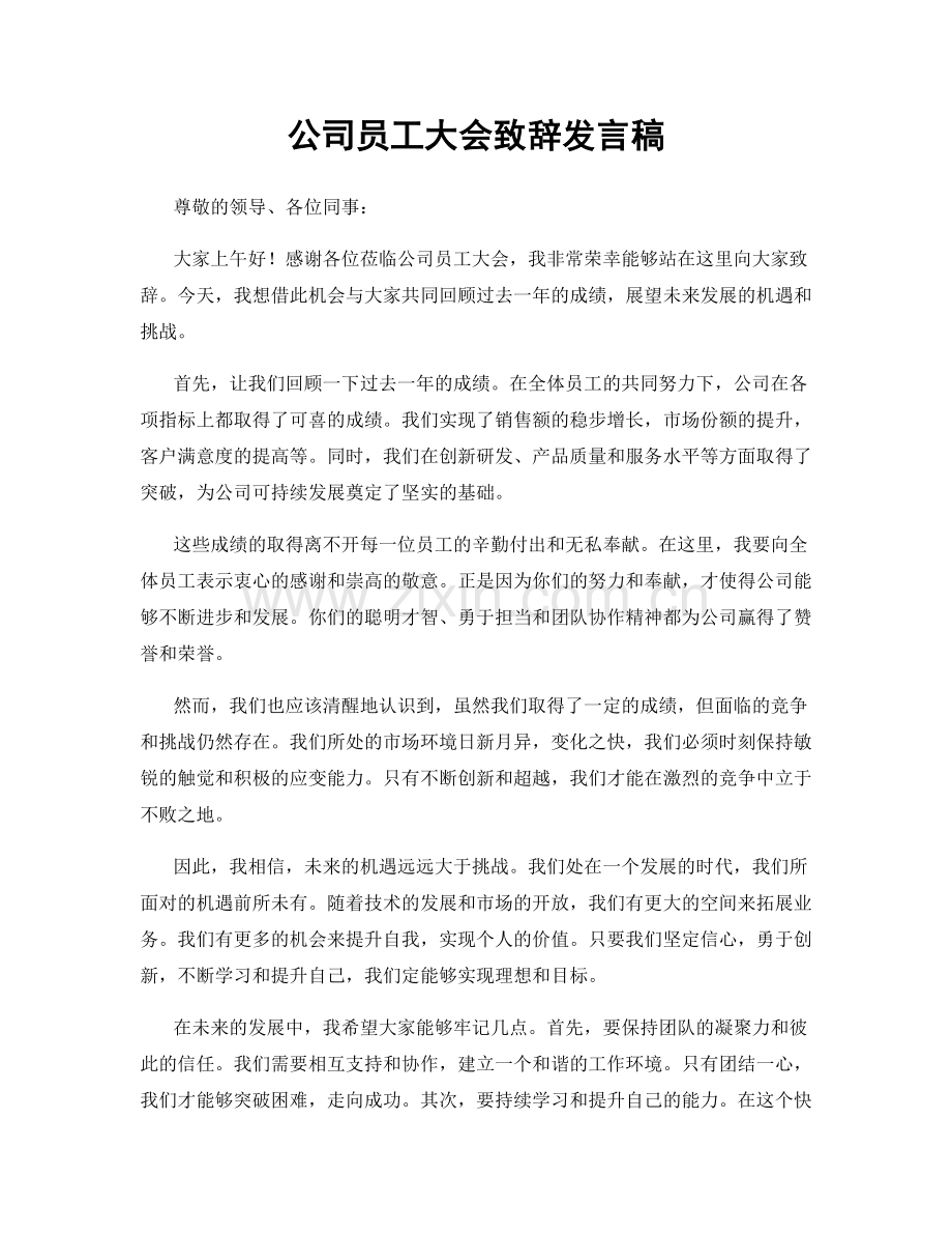 公司员工大会致辞发言稿.docx_第1页