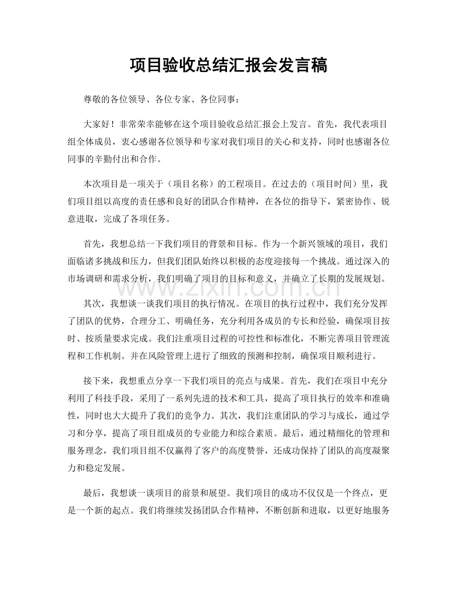 项目验收总结汇报会发言稿.docx_第1页