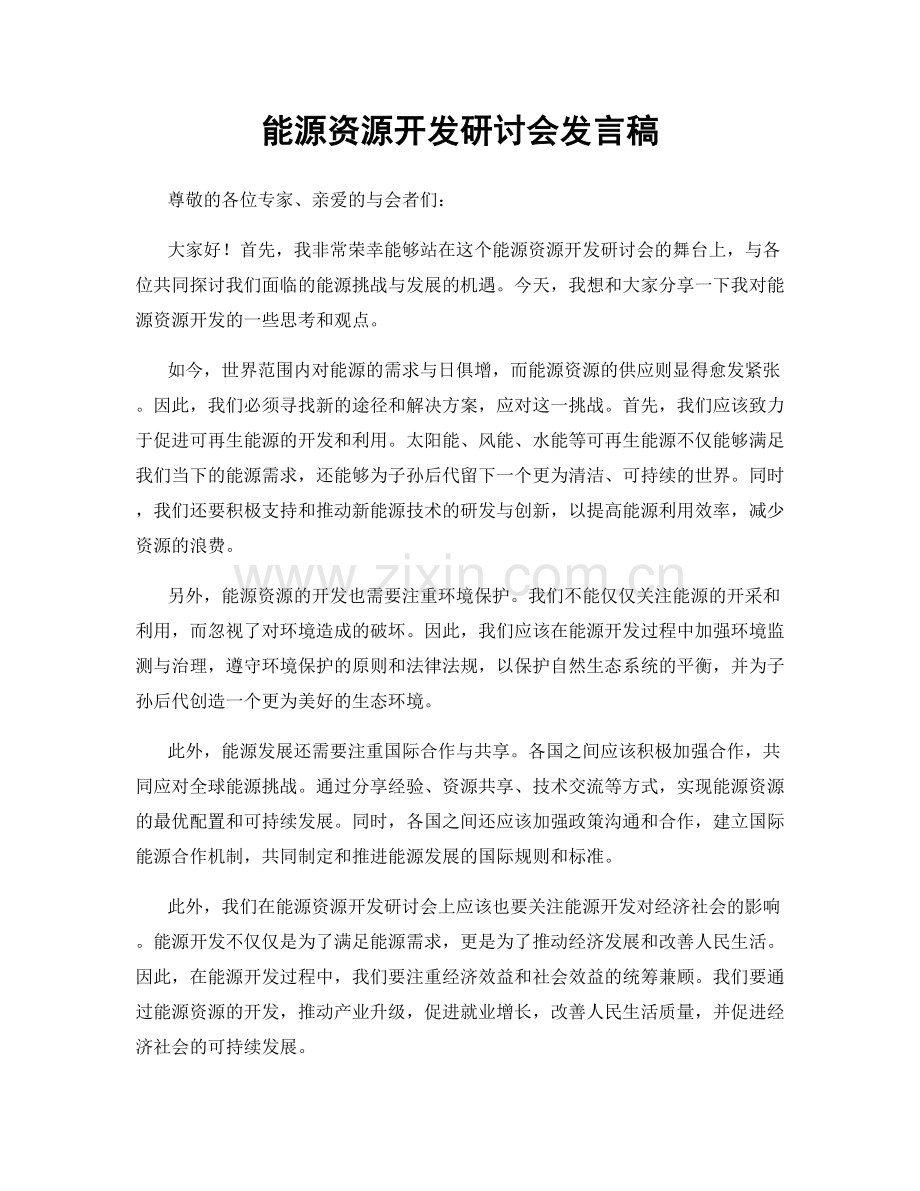 能源资源开发研讨会发言稿.docx_第1页