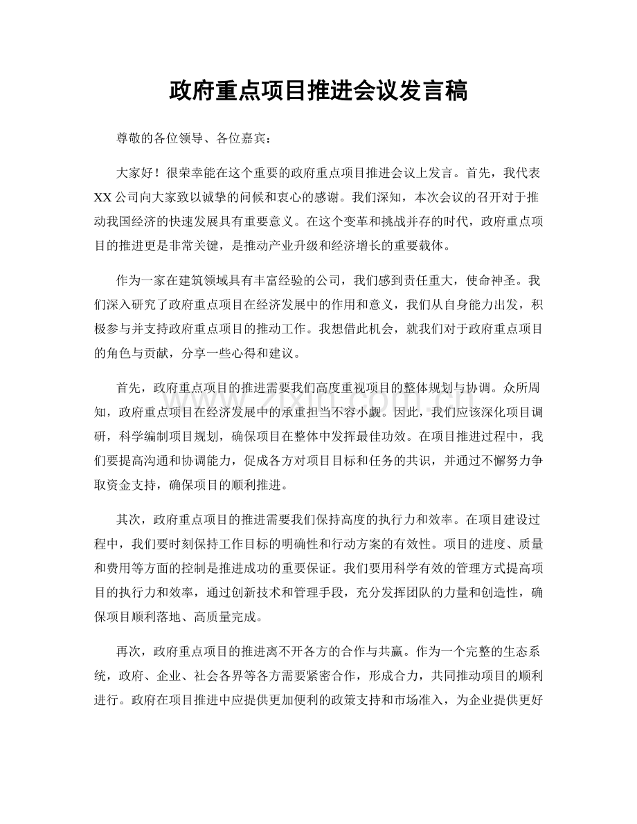 政府重点项目推进会议发言稿.docx_第1页