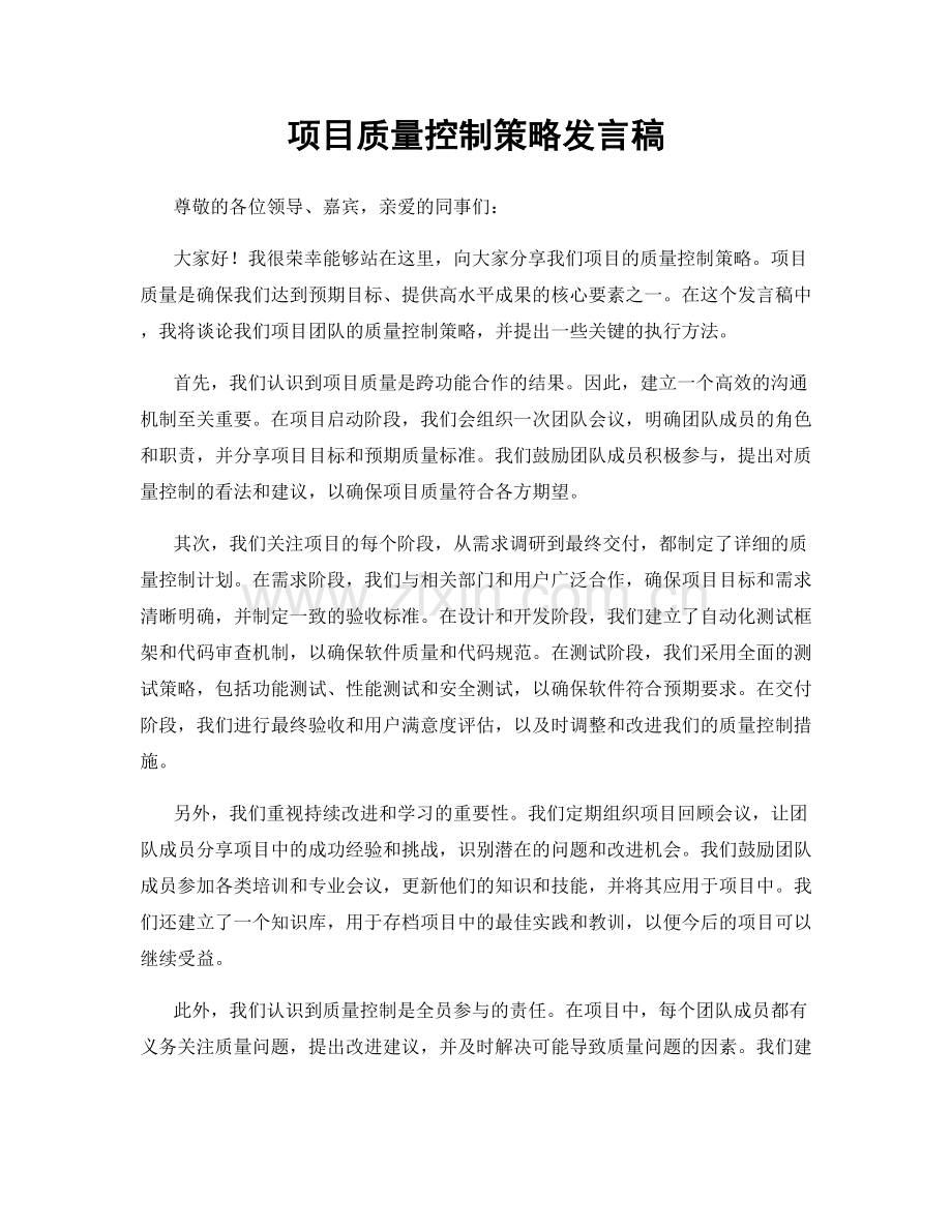 项目质量控制策略发言稿.docx_第1页