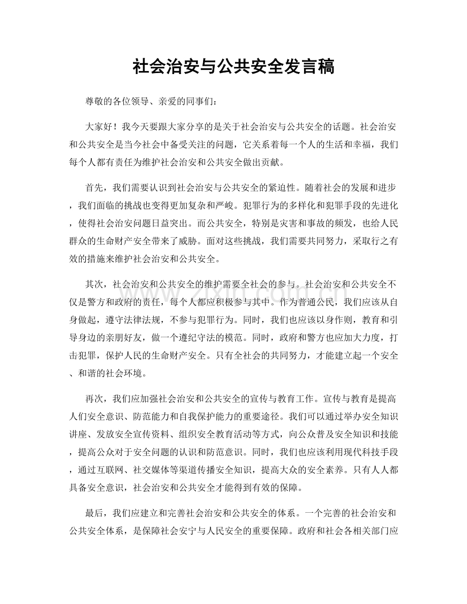 社会治安与公共安全发言稿.docx_第1页