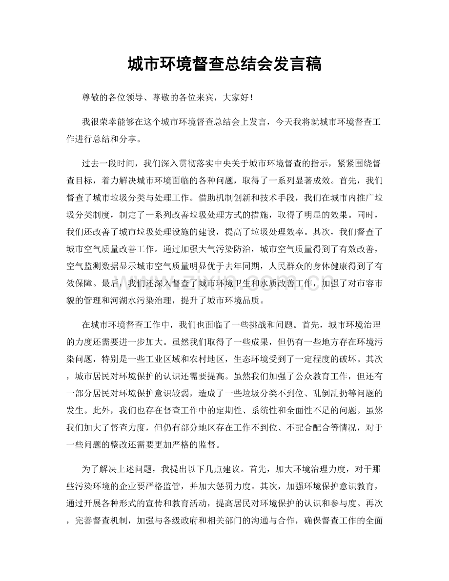 城市环境督查总结会发言稿.docx_第1页