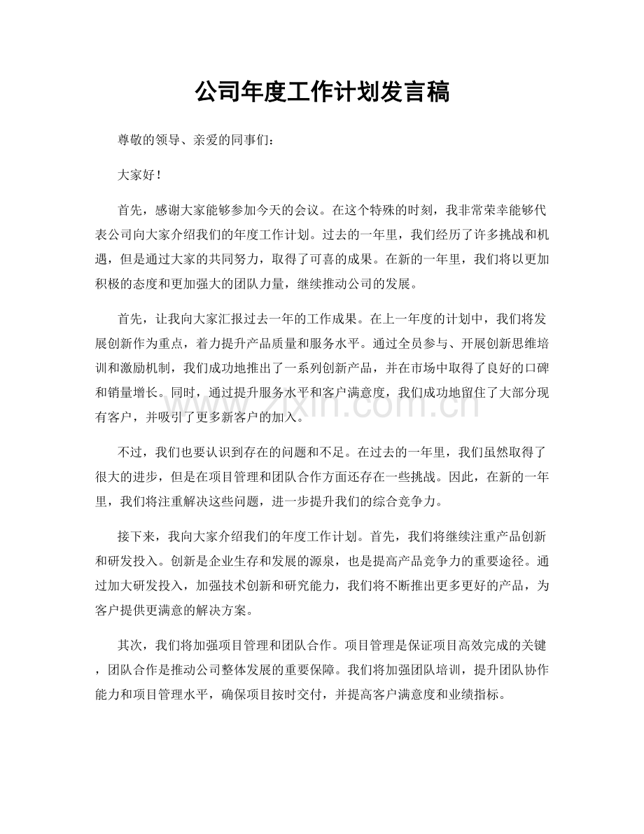 公司年度工作计划发言稿.docx_第1页