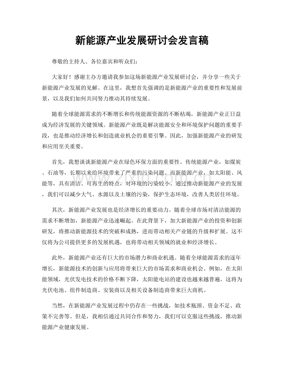 新能源产业发展研讨会发言稿.docx_第1页